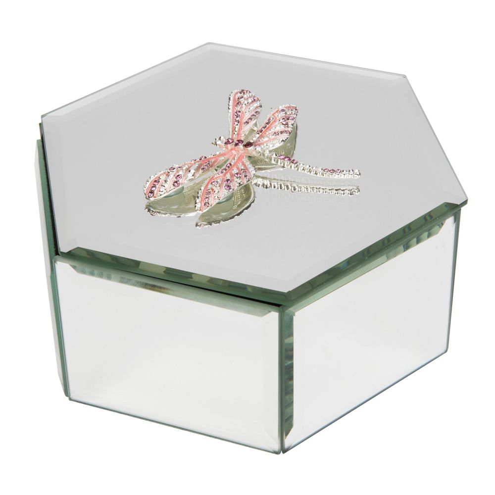 Mirrored hexagonal Dragonfly design Trinket Box