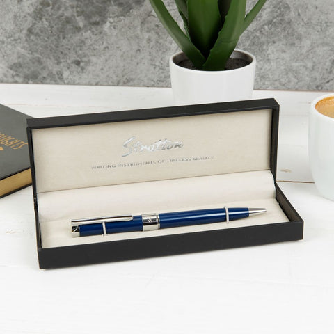 Stratton Blue and Chrome Ballpoint Pen complete with Gift Box