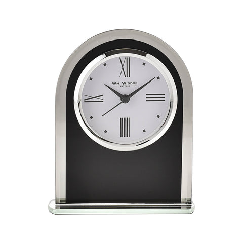 WILLIAM WIDDOP® Black Glass Arched Mantel Clock, 1 Year Guarantee