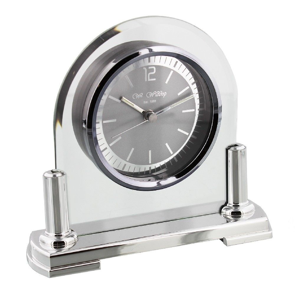 Silver and Glass Mantel Clock, 1 Year Guarantee