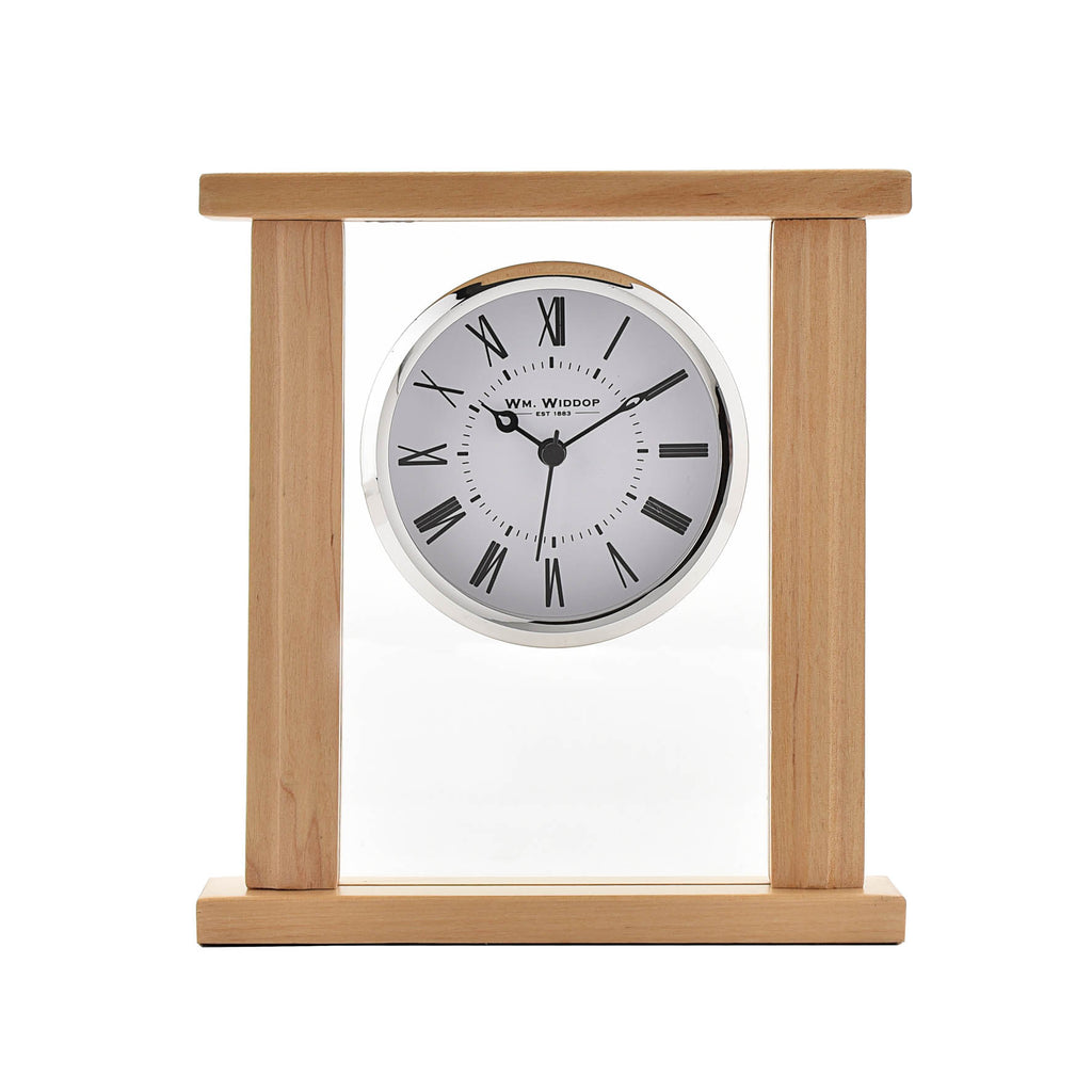 WILLIAM WIDDOP® Wooden Glass Bezel Mantel Clock, 1 Year Guarantee