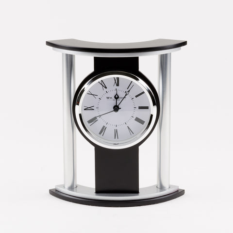Wm.Widdop Black & Aluminium Post Mantel Clock, 1 Year Guarantee
