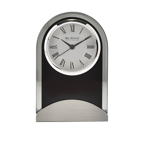 WILLIAM WIDDOP® Arched Glass & Wood Mantel Clock, 1 Year Guarantee
