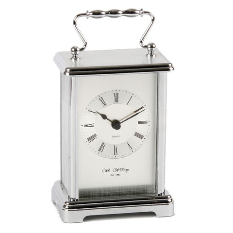 Silver Metal Carriage Mantel Clock, 1 Year Guarantee