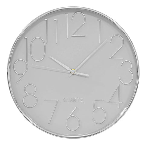 Grey and silver coloured cased Wall Clock, 1 Year Guarantee